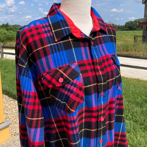 Vintage Electric Blue Plaid Flannel Shirt Pine Grove - Picture 3 of 16